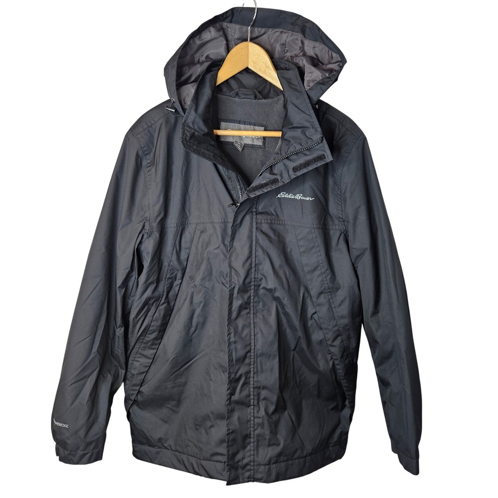 Eddie Bauer WeatherEdge Mens‎ Small Black Hooded Insulated Fleece Lined Jacket